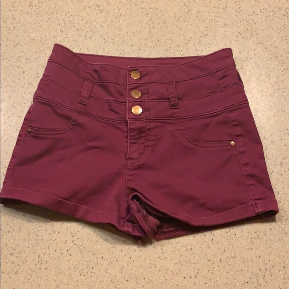 Maroon, copper buttons, stretchy shorts by refuge